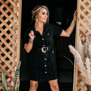 Dresses | Black Western Short Dress Boho Denim Buckle Rodeo Vegas S M L Cute  Button | Poshmark